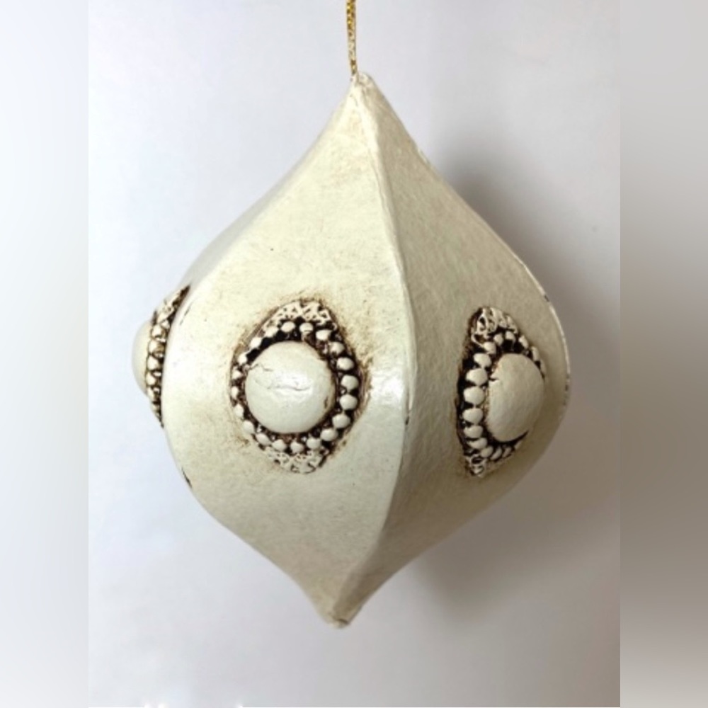 EMBELLISHED Hand Painted Paper Mache Dot 6 Sides Christmas Tree Ornament Art